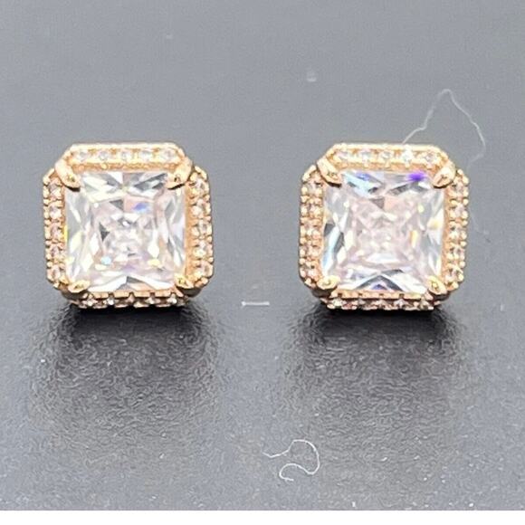 Kate spade Save The Date Pave Princess Cut Bling shiny Rose Gold Stud Earrings - Picture 1 of 16